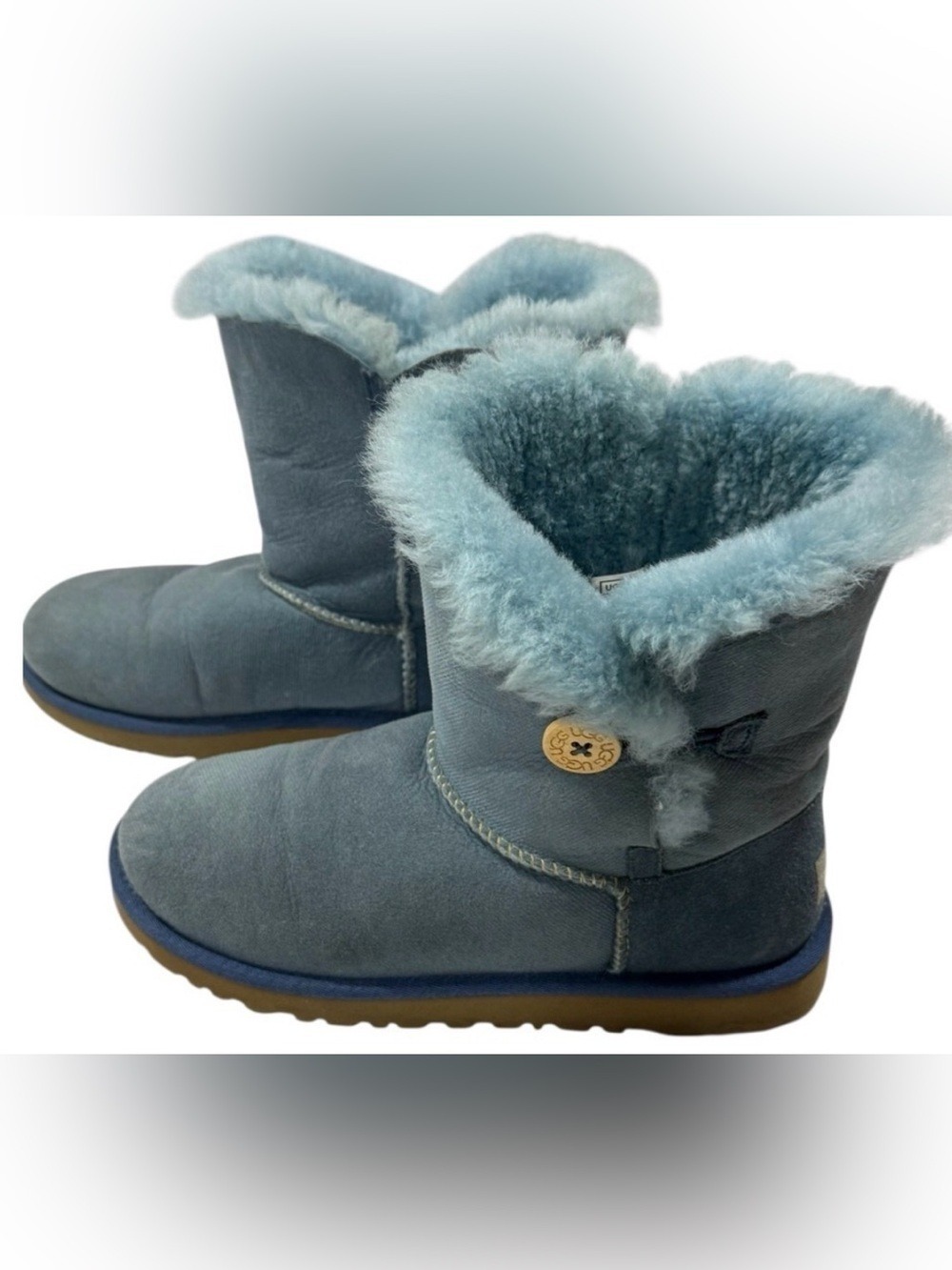 UGG Bailey Button II Boots Blue Suede Shearling Water Resistant Sz5 Women